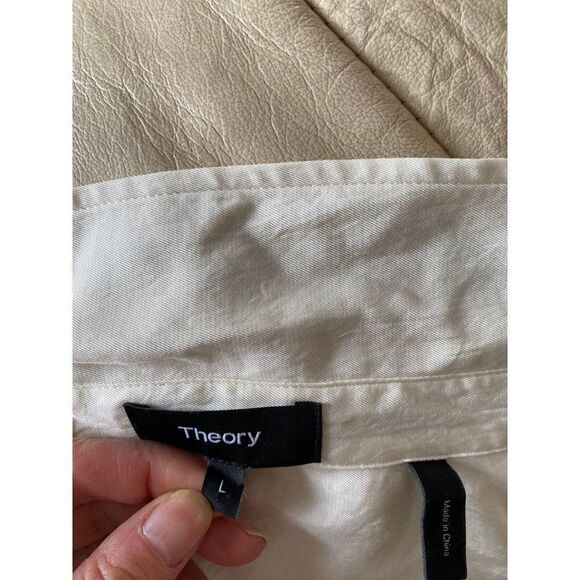 Theory Blouse Top Button Front Cream Off White Large - Picture 7 of 7